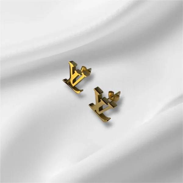 Louis Vuitton Inspired Gold Stainless Steel Stud Earrings - LV Logo - Image 3